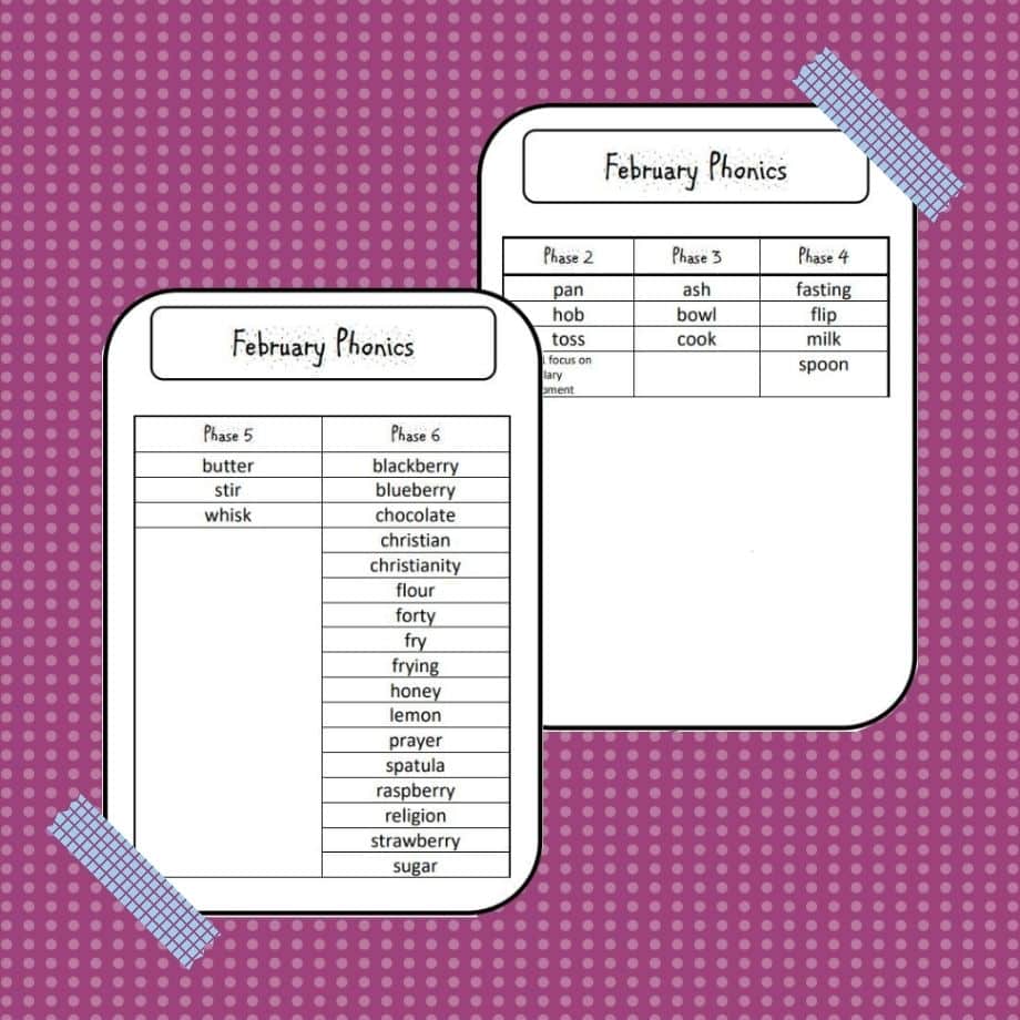 February Phonics Words List