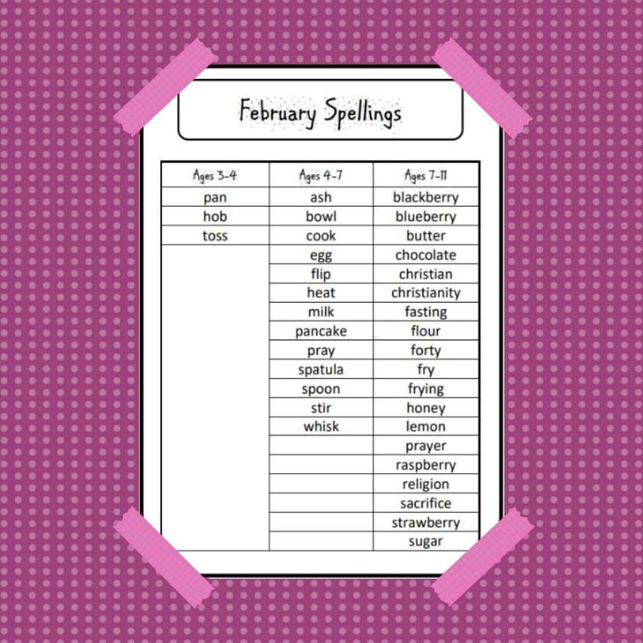 Pancake Spellings List