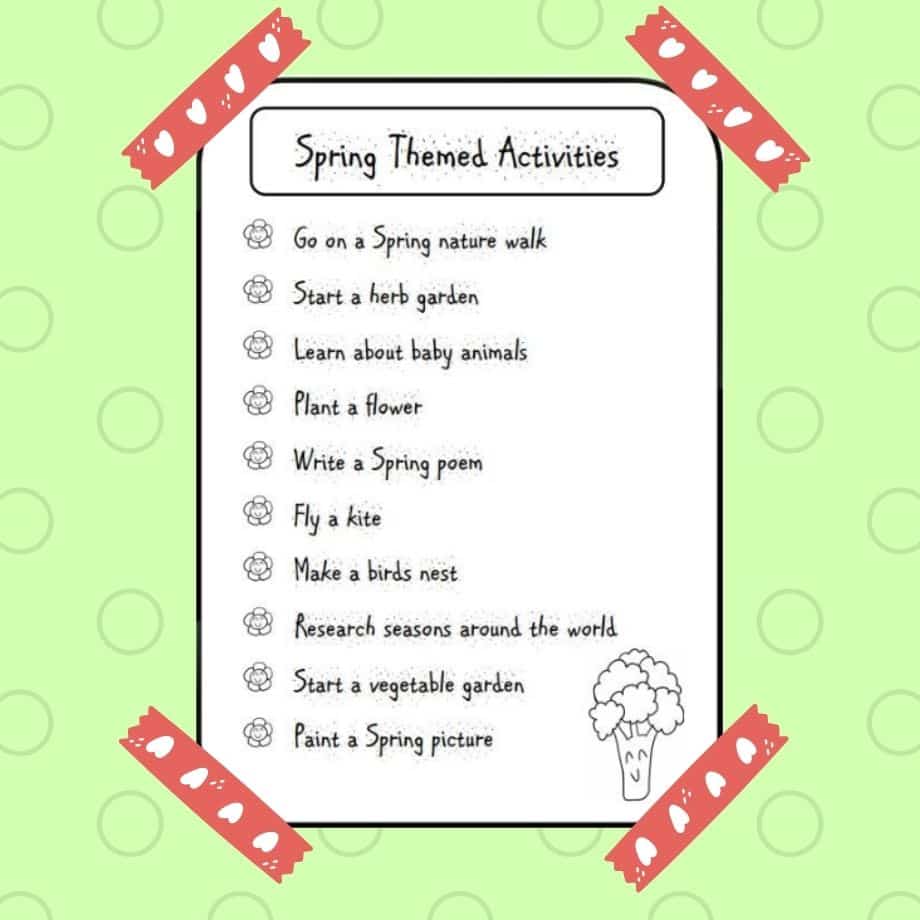 list spring themed March activities