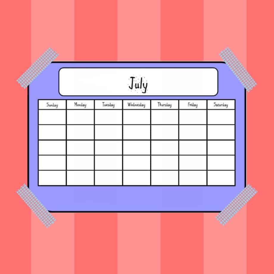 July Coloured Planner