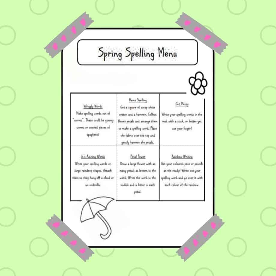 Spring Spelling Menu