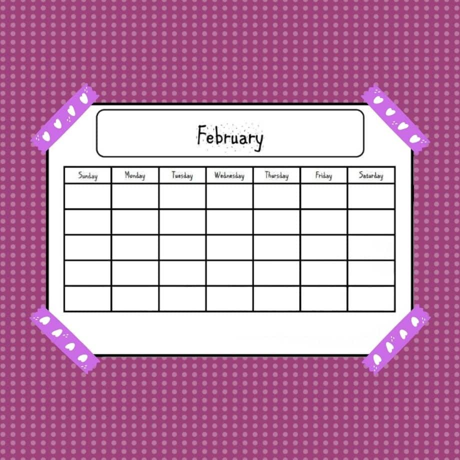 February Calendar Printer-Friendly