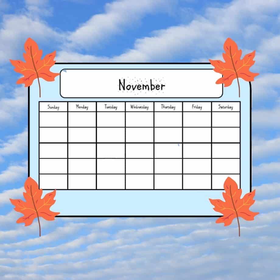 November Color Planning Calendar